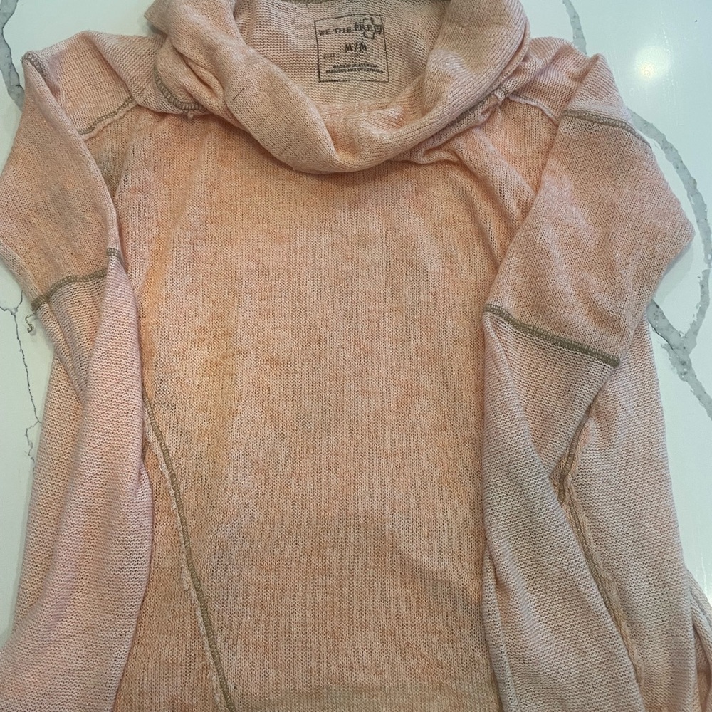 We The Free Light peach w tan stitching -Cowl Neck Sweater ( light weave)